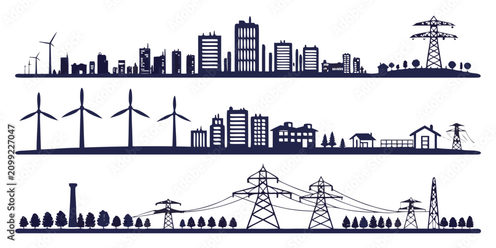 Obraz premium Power infrastructure substations, transformers, transmission towers, and electrical components power grid
