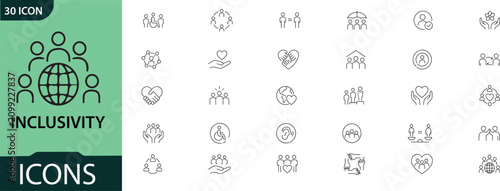 Inclusivity icon set diversity equality and support vector graphics