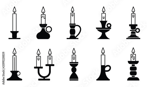 Obraz na płótnie Vintage Candle Holder Vector Icon Set Black Silhouette Art Design