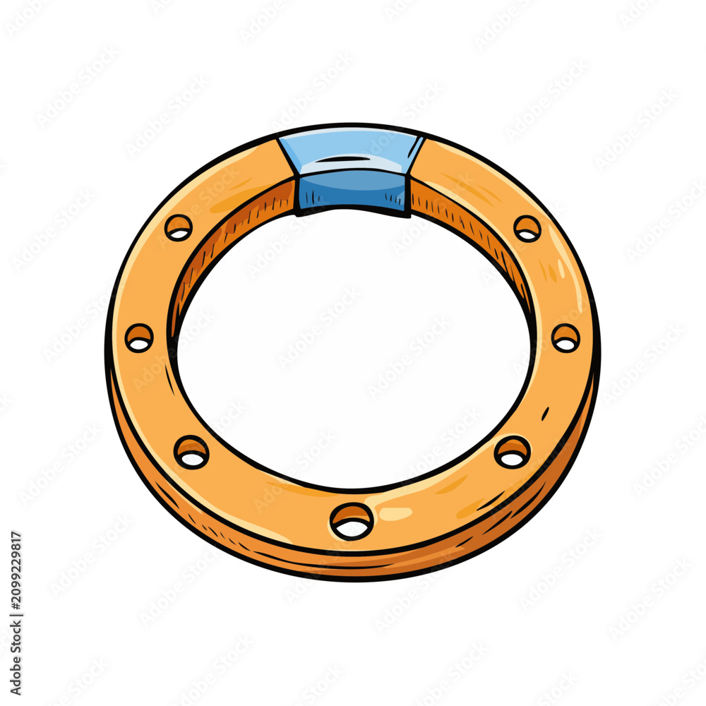 Naklejka premium Circular metallic ring with blue accent and drilled holes vector illustration