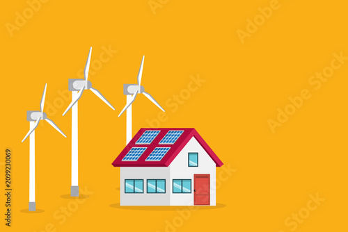 Eco Friendly Smart Home with Solar Panels and Wind Turbines Renewable Energy