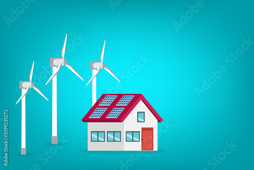 Eco Friendly Smart Home with Solar Panels and Wind Turbines Renewable Energy