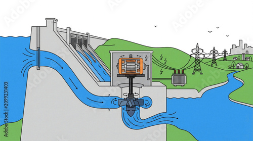 Hydroelectric Dam Generating Renewable Electricity in a Scenic Landscape.