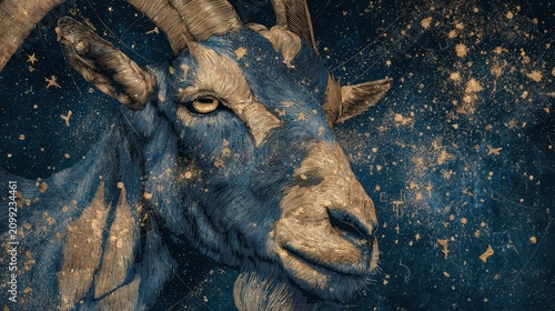 Majestic Goat Illustration Against a Starry Night Background
