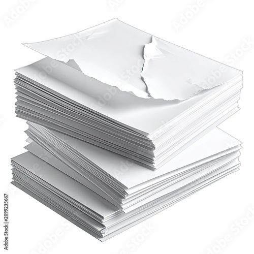 A stack of white paper with a torn top sheet.