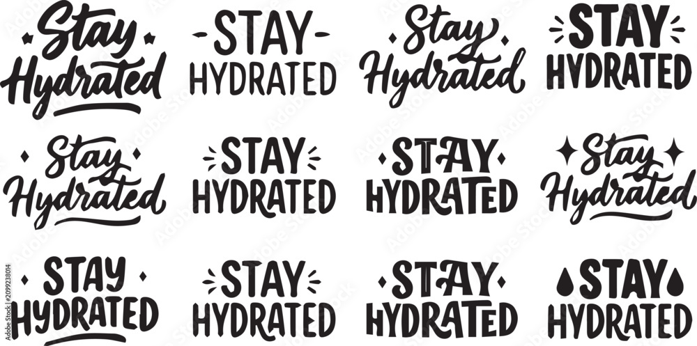 Obraz premium Stay Hydrated Hand Lettered Typography Set for Stickers and Prints