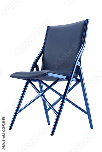 Bild auf Leinwand Modern metallic blue folding chair with padded seat and backrest