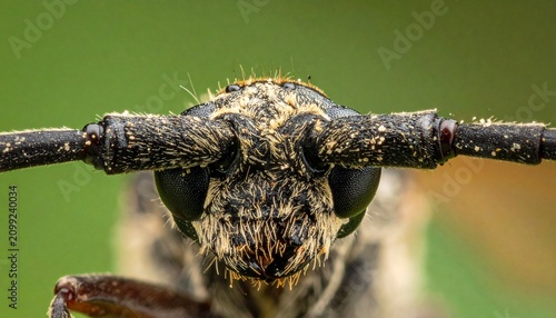 Close-up of a Longhorn Beetles Face with Prominent Antennae.