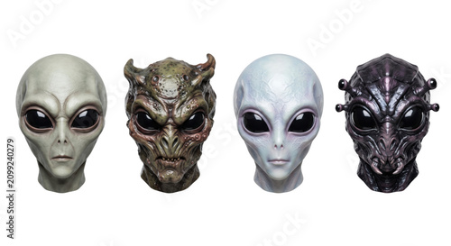 Foto Extraterrestrial and alien character heads set isolated