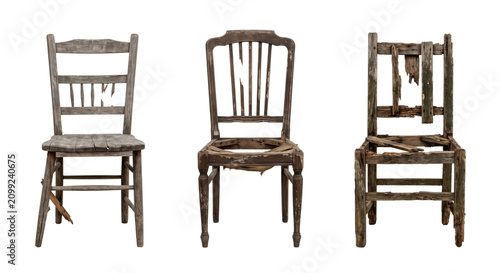Quadro su tela Old broken wooden chairs set isolated