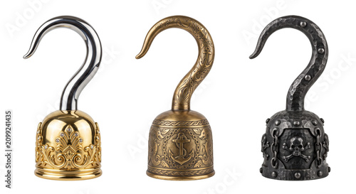 Fotografie Ornate metallic pirate hook hand accessories set