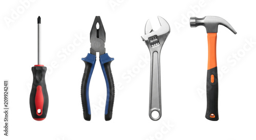 Obraz na plátně Essential hand tools set with screwdriver pliers hammer