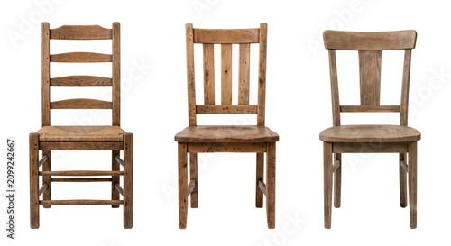 Obraz na plátně Old rustic wooden dining chairs collection