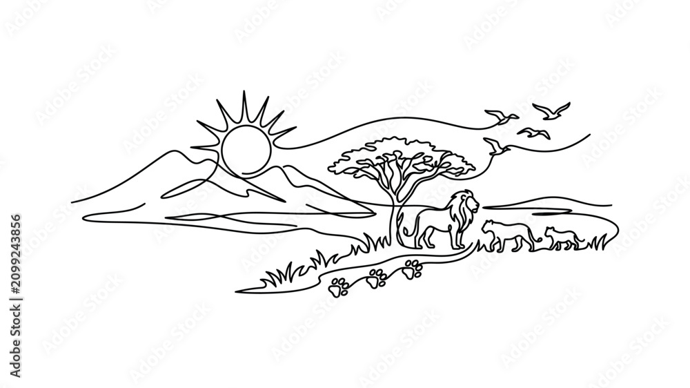 Obraz premium Sunny savannah landscape with acacia tree.