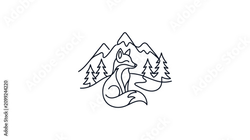 Foto Fox sitting in front of mountains.