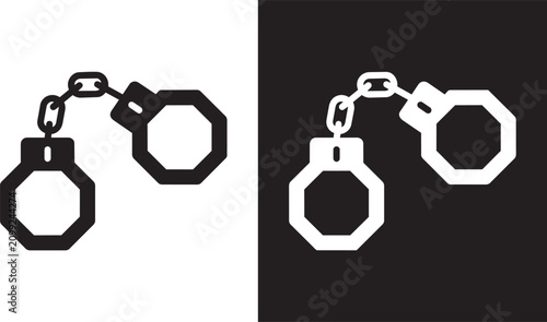 Quadro su tela Handcuffs vector silhouette in white against black and white backgrounds concept