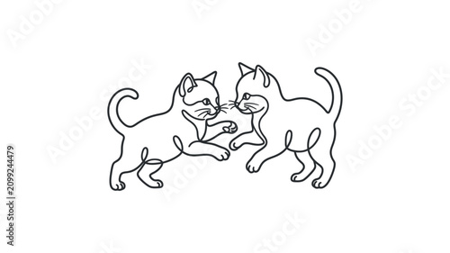 Canvas Print Two Cats Playing and Fighting Together.