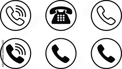 Canvastavla Handset phone call icon, circular line style, telephone receiver, call button symbol, communication icon, contact service, web interface, isolated on white background