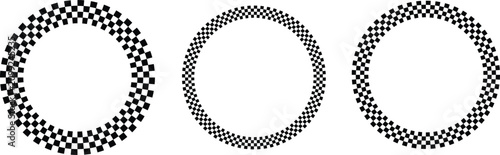 Black and White Checkered Circle Frames and Round Racing Borders Vector Set