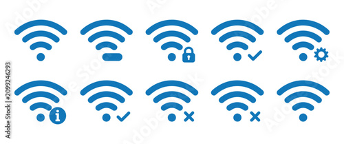 Photos WiFi signal icon set representing connectivity network status blue variations wi