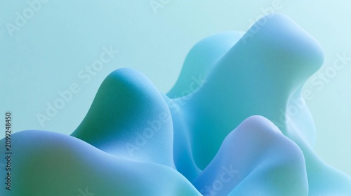 Abstract digital art piece with a light blue background. it features a group of three overlapping shapes that appear to be made of a smooth, fluid material.