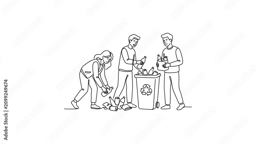 Obraz premium People sorting recyclable materials together outdoors.