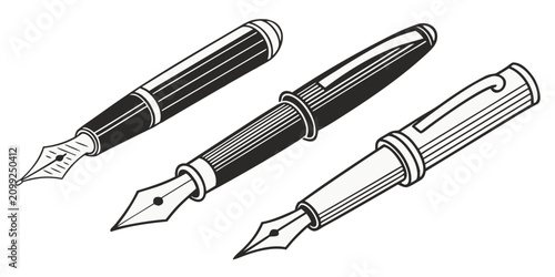 Foto Set of 100 vintage-style fountain pens in black and silver, arranged diagonally