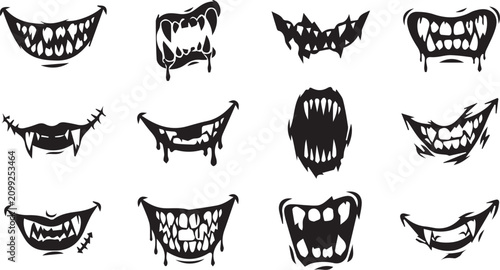 Φωτογραφία Scary Monster Mouths And Vampire Teeth Set Vector Illustration