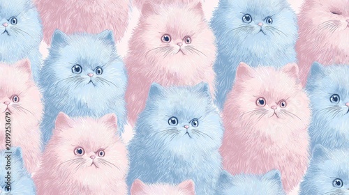 Colorful Furball Cats in Pastel Shades for Whimsical Designs