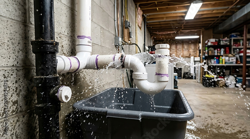 Water leaking from white plastic pipes in home basement