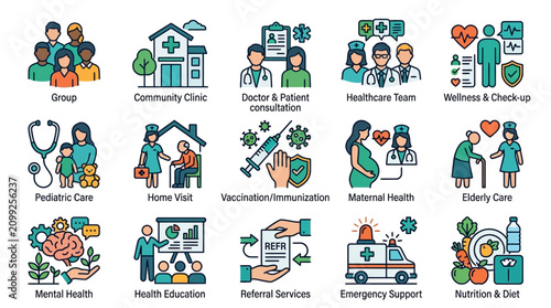 Healthcare Icons: Diverse Medical Services and Concepts Collection