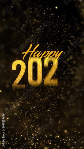 Happy New Year 2027 greeting – featuring a gold glitter theme and festive nighttime fireworks. Vertical video.