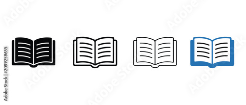 open book icons in different styles on white background