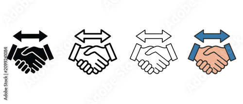 Handshake icons in different colors isolated on white background for business agreement and partnership concepts  various styles and colors