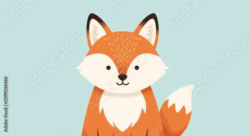 Foto Cute fox cartoon character illustration with bushy tail and pointy ears on blue background vector isolated mascot design