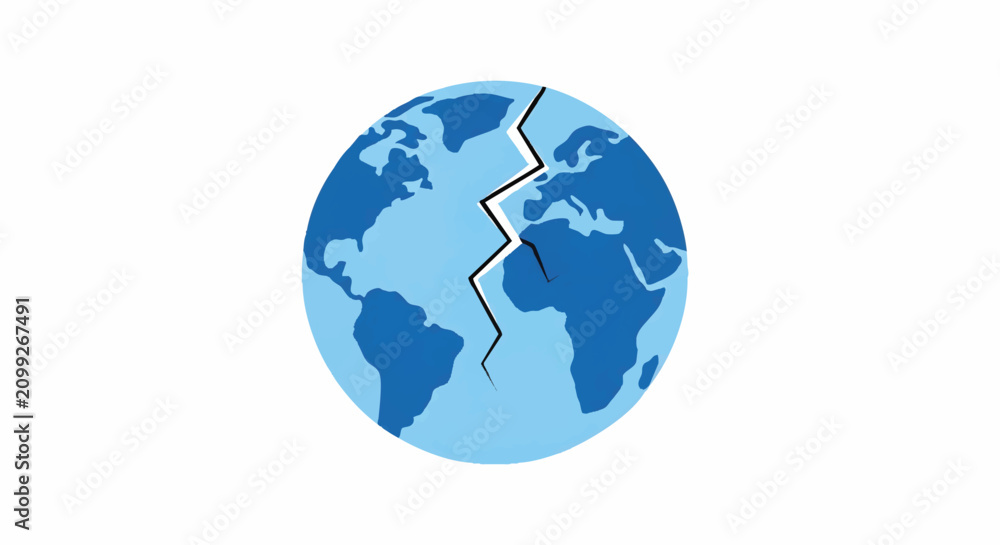 Fototapeta premium Broken Earth Globe Illustration with Large Crack Representing Global Crisis