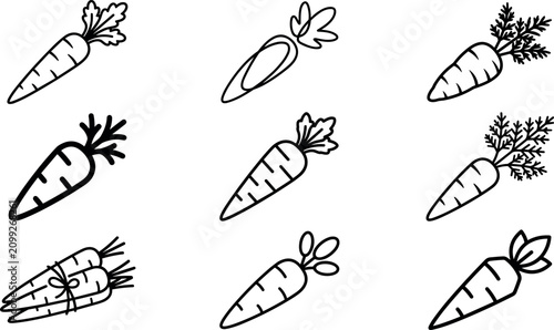 Canvastavla Carrot Root Vegetable Outline Vector Icon Set Featuring Various Leafy Greens Top