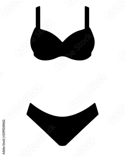 A two-piece swimsuit with thin straps, a women's swimsuit, or a bikini - vector silhouette image for a logo, pictogram, or stencil. Swimsuit silhouette for laser cutting