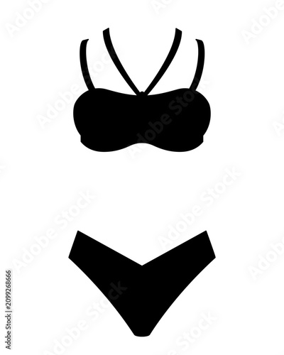 A two-piece swimsuit with thin straps, a women's swimsuit, or a bikini - vector silhouette image for a logo, pictogram, or stencil. Swimsuit silhouette for laser cutting