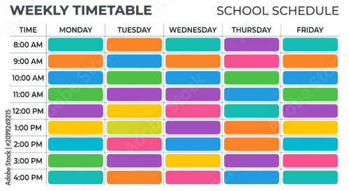 Obraz na płótnie Vibrant weekly timetable and school schedule template for organization and planning