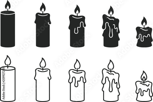 Set of halloween candle icons with different melting stages
