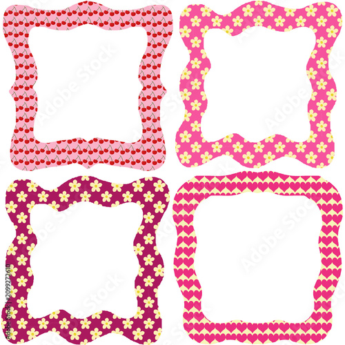 set of pink hand drawn cute frames with unique pattern