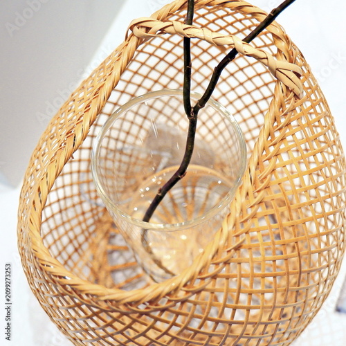 Fotografie Light Bamboo Basket Vase with Glass Container