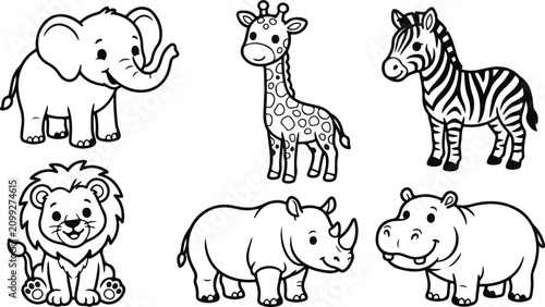 Photography Black and white safari animals set
