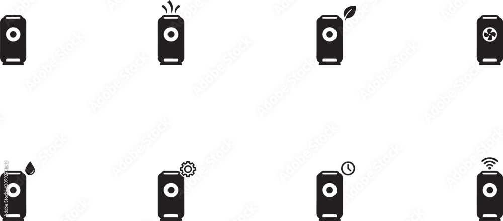 Fototapeta premium Minimalist black silhouette of a air purifier vector icon set. square type Bundle