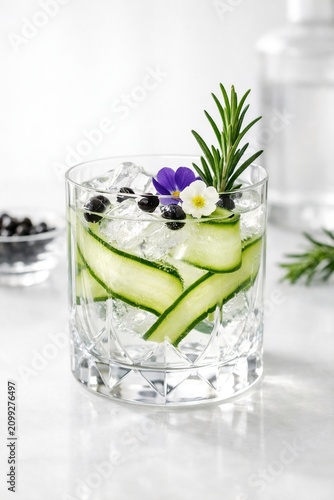 Premium botanical gin tonic with cucumber, juniper berries and rosemary
