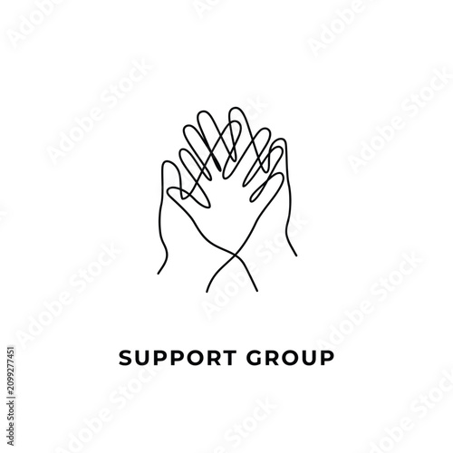 Foto Line art depiction of two hands joining with the word support group underneath o