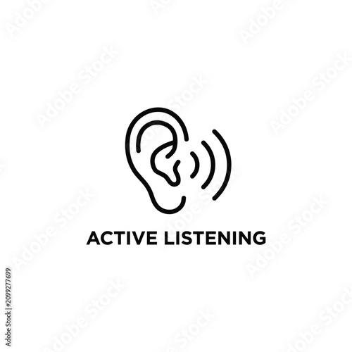 Konstfotografi Ear with sound waves icon a simple black line drawing on a white background repr