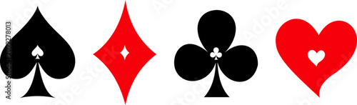 Bold overlapping deck of playing cards suits symbols for poker and casino gambling vector graphic illustration