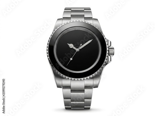 Stylish Steel Diver Wristwatch on White Background